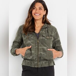 Maurices Camo Hooded Cropped Military Jacket